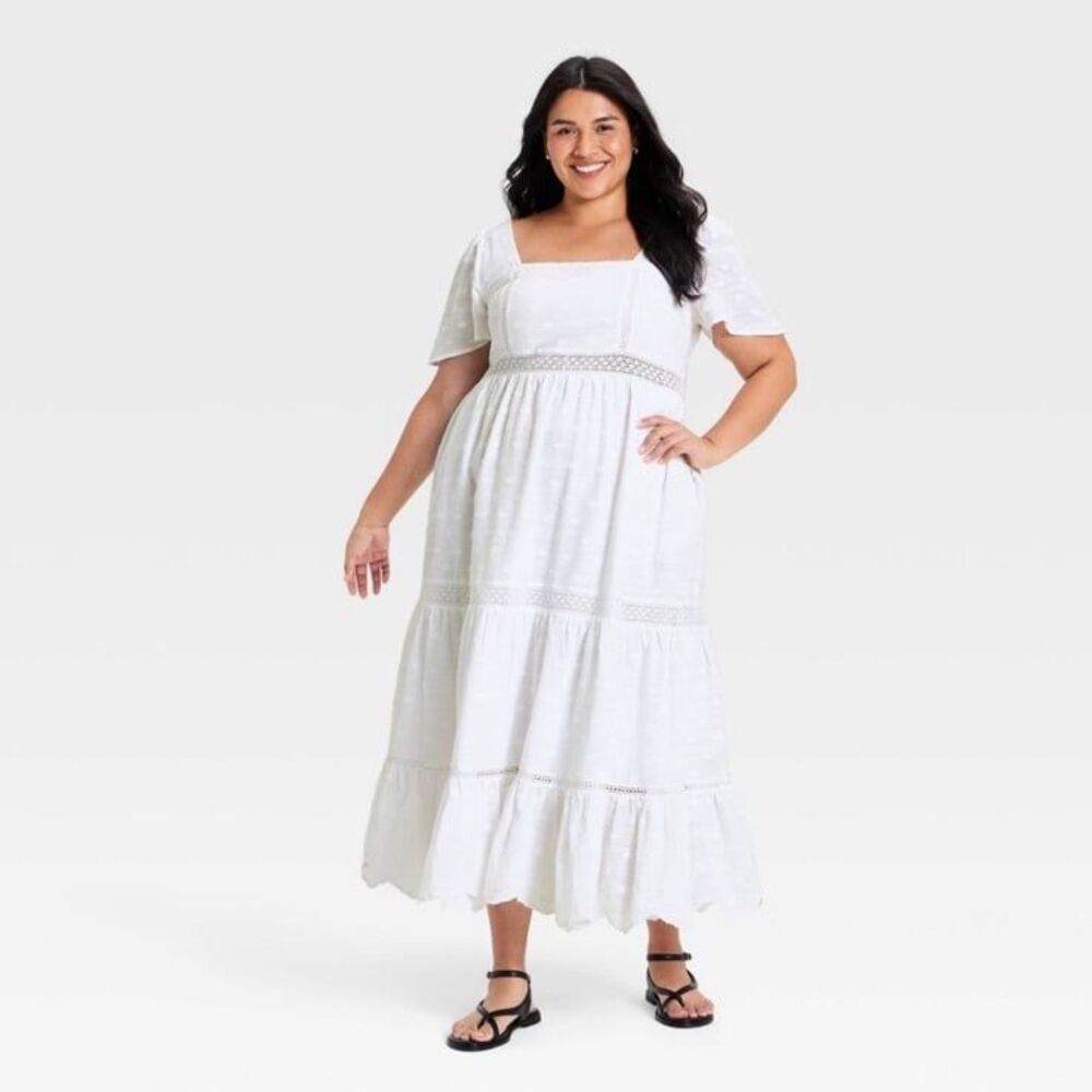 Universal Thread White Ruffle Short Sleeve Maxi Sundress Eyelet NWT Large